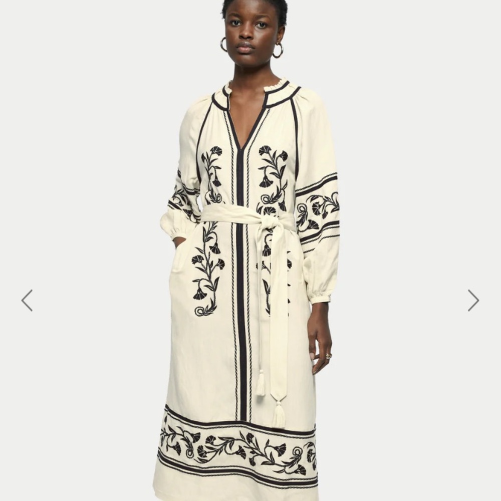 JigSaw Linen-blend Embroidery Maxi Dress size US 6 UK 10 - Picture 2 of 9